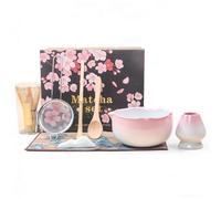 8 Pcs Matcha Set, Matcha Whisk, with Matcha Bowl, Whisk, Holder, Bamboo Scoop, Scoop Rest, Spoon, Sifter, Towel, Gift for Matcha Lovers, Japanese Matcha Kit (Pink)