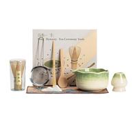 8 Pcs Matcha Set Whisk and Bowl Kit, Japanese Matcha Tea Set with Ceramic Pouring Bowl, Bamboo Whisk Holder Scoop Sifter and Cloth, Complete Matcha Making Kit Gift for Beginners