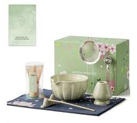 8 Pcs Matcha Whisk Set, HTRCXB Matcha Set with Ceramic Bowl, Bamboo Whisk & Holder, Scoop, Sifter, Measuring Spoon, Scoop Rest & Tea Towel, Complete Set for Beginners & Tea Lovers