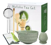 8 PCS Matcha Whisk Set, Japanese Matcha Ceremony Set, Bamboo Chasen Whisk, Ceramic Tea Bowl, Scoop, Strainer and Matcha Whisk Holder - Handcrafted Japanese Tea Set for Matcha Lovers (Green)