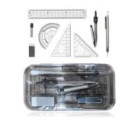 8 Pcs Maths Drafting Geometry Compass Set,Ruler Set for Drafting and Drawing (Grey),School Supplies Drawing Compass Protractor Set,Compass Protractor Ruler Eraser Pencil and Clear Case