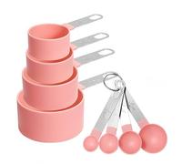 8 Pcs Measuring Cups and Spoons Set, Includes 4 Stainless Steel Nesting Measuring Cups & 4 Mini Measuring Spoons,Stackable Handle Accurate Tablespoon for Measuring Dry and Liquid Ingredients(Pink)