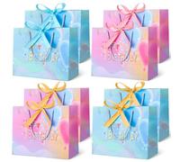 8 Pcs Medium Gift Bag for Presents, Birthday Gift Bag with Ribbons and Greeting Handle for Girls, Birthday Gift Wrapping Bag for Party Weeding Baby Shower Anniversary (25 x 20 x 12 cm)