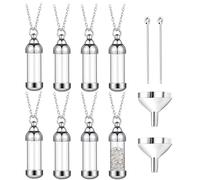 8 Pcs Memorial Ashes Necklaces, Glass & Metal Cylinder Pendants For Ashes Of Loved Ones, Pet Keepsakes, Openable Urn Holders, Jewelry For Remembrance