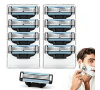 8 PCS Men's 3-Blade Razor Blade Refills Compatible with Mach 3 | Razor blade refills with dual lubrication strips. Smooth shave, easy to fit. Perfect replacement for 3-blade shavers