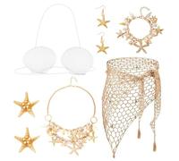 8 Pcs Mermaid Accessories Women, Crochet Shell Skirt Seashell Top Starfish Jewelry Earrings Necklace Bracelet Hair Clips, Summer Beach Hawaii-Style, for Halloween Cosplay Beach Party Pool Party