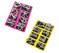 8 pcs Metal Brain Teaser Puzzles, Metal Brain Teaser Puzzles Ring Educational Toys for Intelligence Mind IQ Test Game for Kids, Adults, Relax and Increase Interaction (Yellow+Purple)