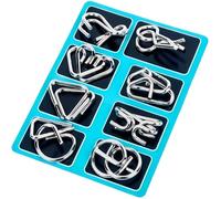 8 pcs Metal Brain Teaser Puzzles, Metal Brain Teaser Puzzles Ring Educational Toys for Intelligence Mind IQ Test Game for Kids, Adults, Relax and Increase Interaction (Blue)