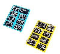 8 pcs Metal Brain Teaser Puzzles, Metal Brain Teaser Puzzles Ring Educational Toys for Intelligence Mind IQ Test Game for Kids, Adults, Relax and Increase Interaction (Blue+Yellow)