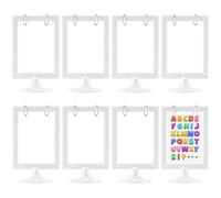8 Pcs Mini Anchor Chart Holder, 4 x 6 in Double-Sided Learning Card Display with 20 Binder Rings for Classroom Teaching, Alphabet Number Vocabulary Flashcards & Interactive Presentations (White)