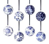8 Pcs Mini Ball Ornaments - Chinoiserie Porcelain Hanging Ornaments - Ceramic Christmas Tree Decorations - Blue and White - Fresh Style