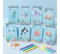 8 Pcs Mini Ocean Animal Spiral Notebooks, Mixed Blue Under The Sea Themed Journal Lined Memo Pad, Portable Coil Notepads for Women Birthday Holiday Party Student Classroom Gifts Supplies