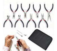 8 PCS Mini Pliers Set with Pouch, Long Nose, Bent, Flat, Round, Side Cutting and End Cutting Plier Small Jewellery Pliers for Crafting, Jewelry Making and Electronics