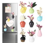 8 Pcs Mini Vase Fridge Magnets, Cute Mini Bud Vases Magnetic, 3D Plant Flower Magnets for Fridge with 2*Dried Flowers for Refrigerator, Kitchen, Office