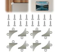 8 Pcs Mirror Corner Brackets Kit Picture Corner Holder for Wall Metal Nickel Plated Mirror Corner Fastening Clip for Fixing Bathroom Glass Mirror Hanging Picture with Screw Holes 30mm x 30mm x 5mm