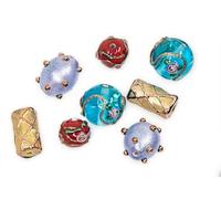 8 pcs Mix of Bohemia Lampwork Czech Glass Beads with Pearl Decorated Beads, Modern lampwork Design and Round Flower Beads, LW 002