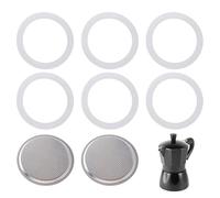 8 Pcs Moka Pot Replacement Gasket Set (2 Stainless Filter and 6 Seal Silicone Gaskets), Food-Grade Rubber Ring, Moka Pot Accessories for Stovetop/Espresso Machine/Bialetti Coffee Maker