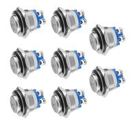 8 Pcs Momentary Push Button Switches, 16mm Metal Waterproof Momentary Switch, Car Horn Switch, 3A 12V/24V/125V/250VAC Screw Type Terminals Stainless Steel Push Button On Off (Flat Head)