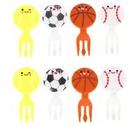 8 Pcs Multicolour Mini Football Sport Fruit Fork, PP Plastic Snack Forks for Cake Dessert Pastry Party Supply, Baseball Tennis Pattern, Fun Bento Mini Cartoon Toothpick Food Picks Fork