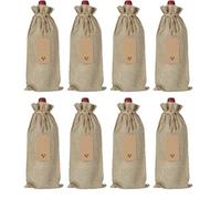 8 PCS Natural Beige Wine Bottle Gift Bags with Drawstring, Elegant Burlap Wine Gift Bottle Storage, Reusable Fabric with Blank Tags and Ropes for Weddings, Birthday, Travel, Holiday, Party