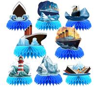 8 Pcs Nautical Birthday Party Decoration, Cruise Ship Theme Honeycomb Centerpieces 3D Double Sided Table Decorations, Ocean Ship Photo Booth Props for Ocean Cruise Liner Nautical Party Supplies