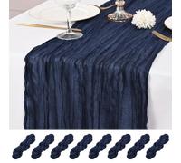 8 Pcs Navy Blue Cheesecloth Table Runner, 21x120 inch Blue Table Runner Rustic Gauze Romantic Long Sheer Fabric 10Ft Cheese Cloth Table Runners for Wedding Party Bridal Baby Shower