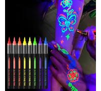 8 Pcs Neon Face Paint, Glow In The Dark Face Paint, Water-Based Fast-Drying Washable Tatto Markers for Halloween, Masquerade, Carnival Makeup