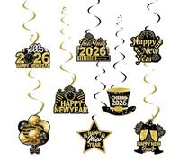 8 Pcs New Years Eve Decorations 2026,Hanging Swirls Ceiling Decoration Happy Year Party Gold Black Decor Accessories Swirl Decorstions Supplies Durable Reusable Partydecorations,for Indoor Outdoor