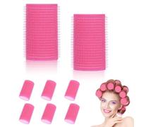 8 PCS No Hair Breakage Rollers, Large Self Grip Hair Curlers for Crown Volume, Heatless Sponge Sleep in Rollers, Volumising Velcro Hair Styling Tools for Long Short Hair, Pink