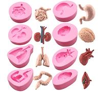 8 Pcs Organs Fondant Molds, Human Lung Heart Brain Silicone Molds, Halloween Gastrointestinal Kidney Cake Decorating Supplies, Chocolate Candy Cookies Marzipan Clay Resin Soap Candle