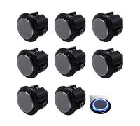 8 Pcs Original Qanba Illuminated Buttons Qanba Sanp In LED Buttons for DIY Cabinet Machine Arcade Machine 24MM/30MM (30MM, Black Buttons+Blue LED)