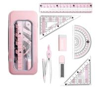 8 Pcs Oxford Maths Set, Protractor And Compass Set, with Durable Storage Box, Pink Geometry Sets for Girls Secondary School, Compass Ruler for Exam Stationery, Ideal for Students Gifts Stuff