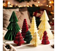 8 Pcs Paper Christmas Tree 3D Honeycomb Christmas Decorations, Paper Baubles Honeycomb Christmas Hanging Ornaments Table Centerpiece Vintage Xmas Decorations Indoor