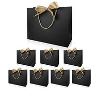 8 pcs Paper Gift Bags, Large Gift Bag with Golden Ribbon and Handles for Birthday, Weddings and Party, 32 * 25 * 11cm, Black