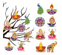 8 Pcs Paper Pendant Diwali Decorations - Indian Pooja Decorations for Home, Navratri, Wedding, Ganesh Pooja