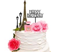 8 Pcs Paris Eiffel Tower Cake Topper Set, 7 Inch Romantic Decor with Street Lamp & Rose for Birthday, Bridal Shower, Wedding Party Decorations for Women Girls(Morden Color)