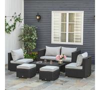 8 PCs PE Rattan Sofa Set w/ 4 Chair 2 Footstool 2 Tables Wicker Metal Outsunny Black One Size