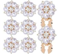 8 PCS Pearl Flower Button Covers Rhinestone Detachable Button Covers Jewelry Pearl Buttons Pins Golden Pearls Cufflinks Detachable Shirt Buttons Clips for Women Men DIY Fashion Accessories