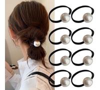 8 PCS Pearl Hair Tie,White Pearl Elastic Hair Scrunchies,Pearl Ponytail Holder Hair Ropes,Stretchy Hair Bands Bead,Elegant Pearl Hair Accessories for Women Girls Bridal Bridesmaid