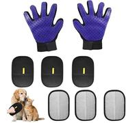 8 Pcs Pet Grooming Gloves for Shedding - 6x Reusable Cat & Dog Hair Removal Gloves+ 1 Pair 2-in-1 Deshedding Brush & Massage Mitt - Safe for Dogs & Cats, Efficient (Blue)
