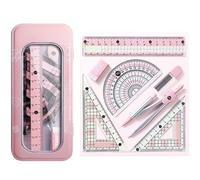 8 Pcs Pink Geometry Set Cute Compass Set with Maths Protractor Rulers, Math Set for Drawing Measuring Tools, Kawaii Ruler Kit for Class Women Girls School Supplies (Pink)