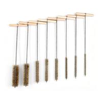 8 PCS Pipe Cleaner Brush Set, T-Shaped Cleaning Brushes 8/10/12/16/18/20/25/30 mm Stainless Steel Hole Brushes Wire Tube Brush with Wooden Handle for Tubes Hammer Drills