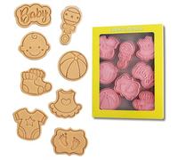 8 Pcs Plastic Cookie Mold Baby Shower Cookie Cutter Set Pastry Cutters for Baking Cartoon Fun Biscuit Moulds Baby Cookie Cutters for Baking DIY Fondant Pastry Cake Decoration