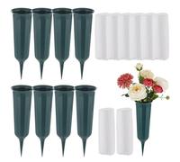 8 Pcs Plastic Grave Vases with Spikes, 3.03 x 9.84 in Pointed Tip Cemetery Flower Holders, Dark Green Memorial Flower Vases for Graveside, Garden, Yard