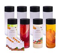 8 Pcs Plastic Juice Bottles,300ml Clear PET Plastic Bottles Empty Reusable Drink Bottles Containers with Black Lids and 8pcs Labelling,for Juice, Milk, Beverage, Other Homemade Beverages