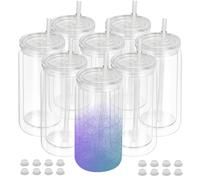 8 PCS Plastic Snow Globe Tumbler,16 oz Double Wall Tumbler with Pre Drilled Hole,Bulk Snow Globe Cups with Clear Lip and Straw,DIY Glitter Snowglobe(No gold powder)