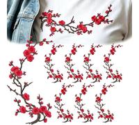 8 Pcs Plum Blossom Iron-on Patches, Flower Embroidery Patch, Sew on Patch Decoration, for DIY Clothes(Red)