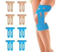 8 PCS precut Kinesiology Tape for Knees, Knee Tapes for Knee Pain Relief, Reduce Muscle Discomfort, Skin Color + Blue