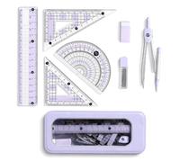8 Pcs Protractor And Compass Set, Protractor and Compass Set, Pink Aesthetic Cute Math Kit Maths Kids Drawing Equipment Box for Girls Students Teaching (Purple)