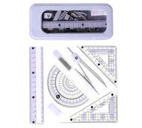 8 Pcs Protractor Geometry and Maths Set with Metal Box, Includes Dual Colour Clear Protractor with Eye Care Design, Compass and Drawing Tools for Secondary School Student Supplies (Purple)